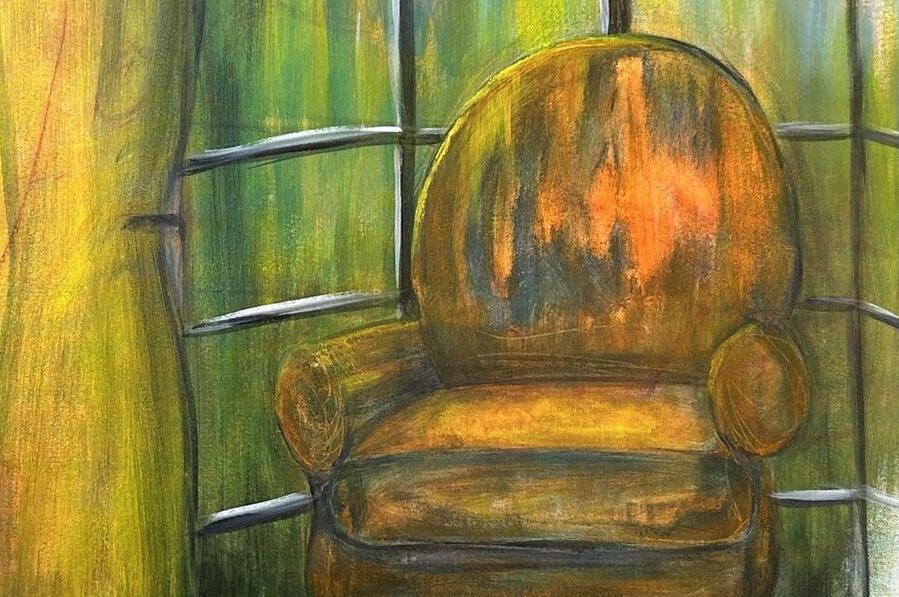 The Orange Chair-take a seat! 24 x 36 acrylic on canvas